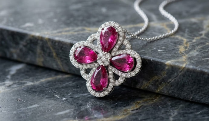 Floral Rubellite Diamond Pendant