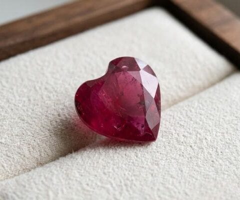Natural Red Ruby Heart Cut Gemstone Angled Front View