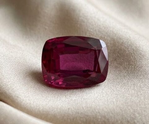 Natural Deep Pink Ruby Cushion Cut Gemstone Front View
