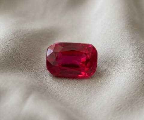 Natural Bright Red Ruby Cushion Cut Gemstone Front View