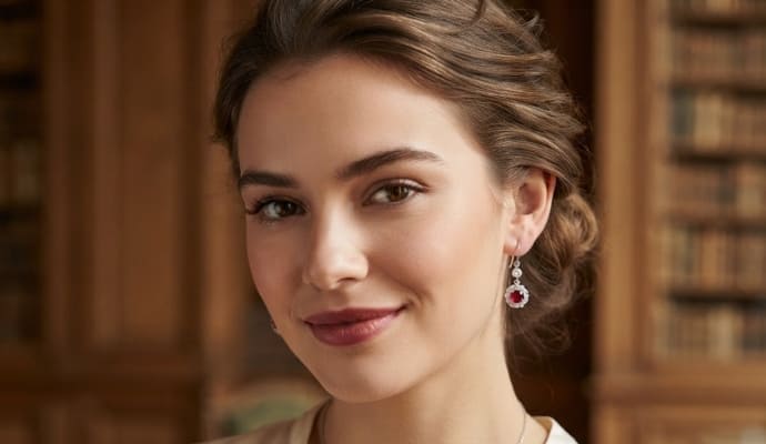 Round-Cut Ruby Halo Drop Earrings