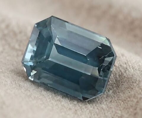 Natural Teal Blue Green Sapphire Emerald Cut Angled View