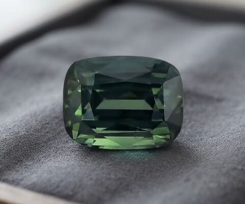 Natural Teal Blue Green Sapphire Cushion Cut Front View