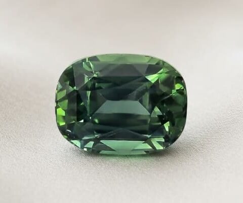Natural Teal Blue Green Sapphire Cushion Cut Front View