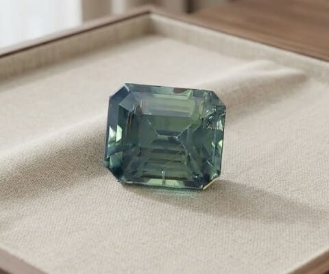 Natural Teal Blue Green Sapphire Emerald Cut Front View