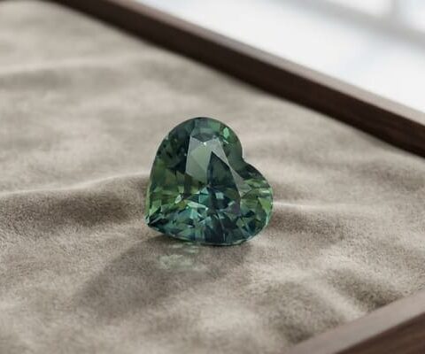 Natural Teal Blue Green Sapphire Heart Cut Front View