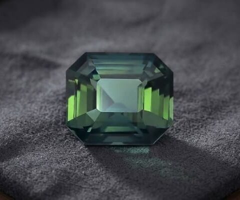 Natural Teal Blue Green Sapphire Emerald Cut Front View