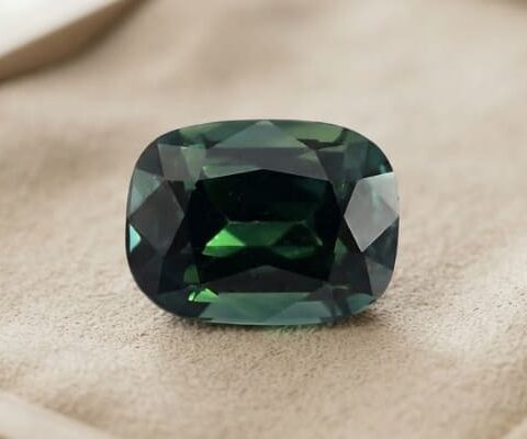 Natural Dark Teal Blue Green Sapphire Cushion Cut Front View