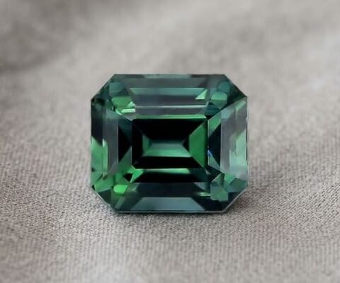 Natural Teal Blue Green Sapphire Emerald Cut Front View