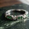 Round Tsavorite Garnet Diamond Stackable Ring