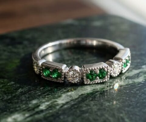 Round Tsavorite Garnet Diamond Stackable Ring