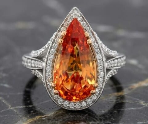 Pear Unheated Orange Sapphire Diamond Ring