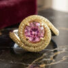 Round Unheated Pink Sapphire Yellow Diamond Ring