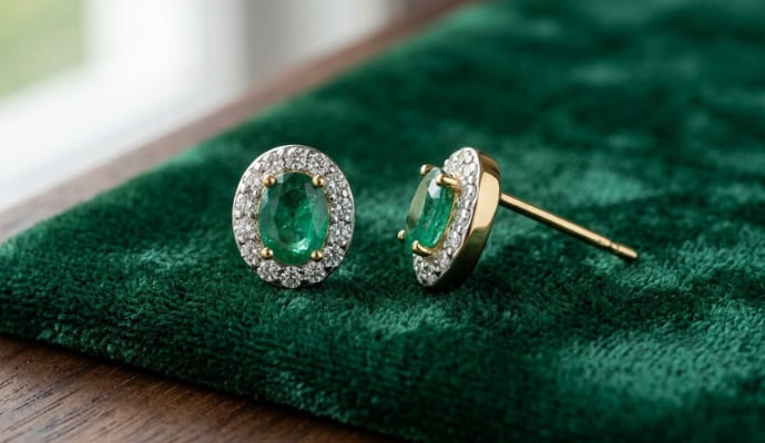 Oval Green Emerald with Lab Grown Diamond