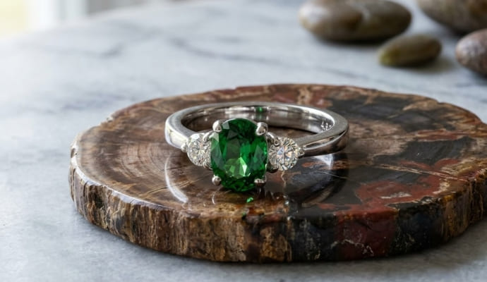 Oval Tsavorite Diamond White Gold Ring