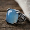 Cushion Blue Paraiba Color Agate Silver Ring