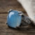 Cushion Blue Paraiba Color Agate Silver Ring