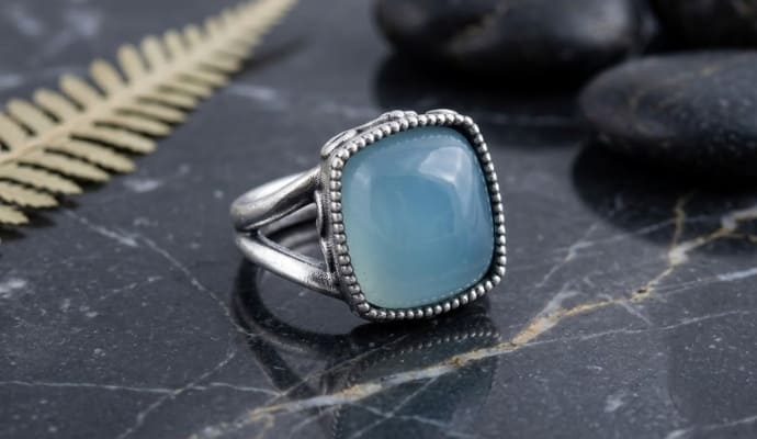 Cushion Green Blue Paraiba Color Agate Ring