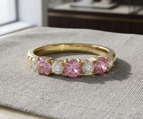Pink Sapphire and Diamond Half Eternity Rin