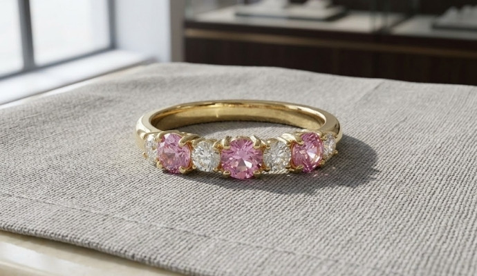 Pink Sapphire and Diamond Half Eternity Rin