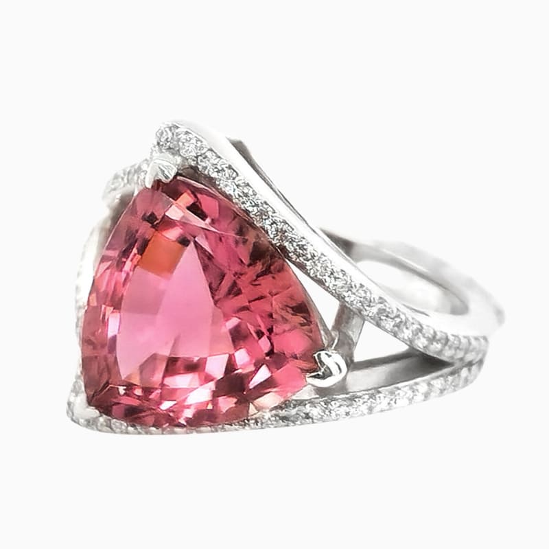 Triangular pink tourmaline ring