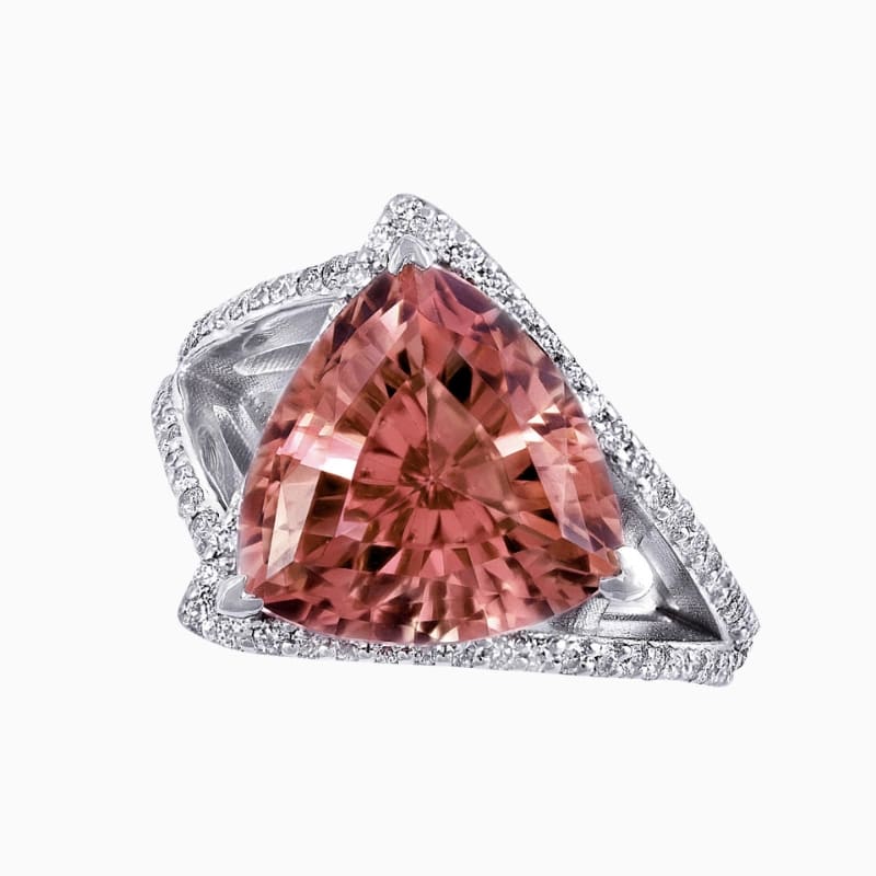 Triangular pink tourmaline ring