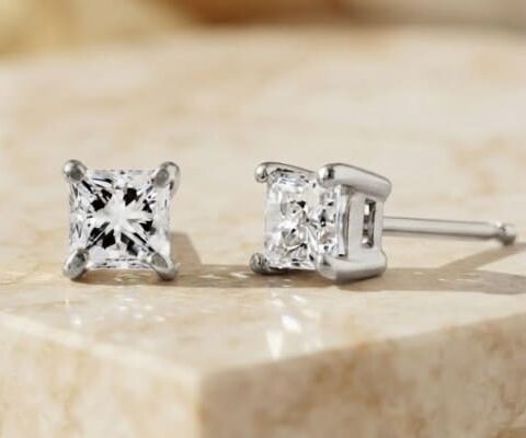 Princess Cut Natural Diamond Stud