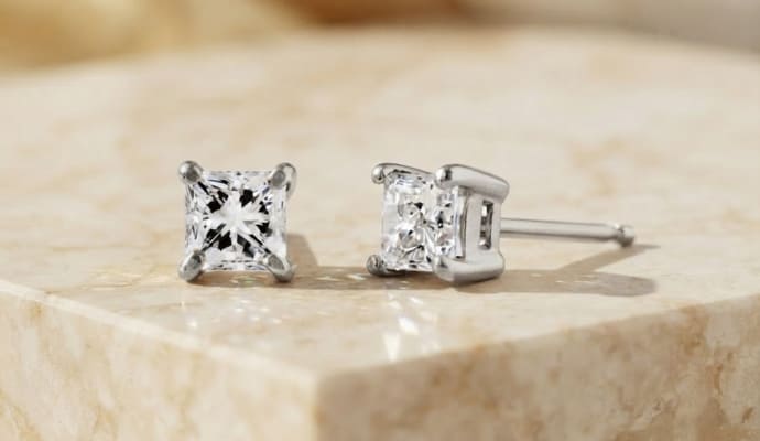 Princess Cut Natural Diamond Stud