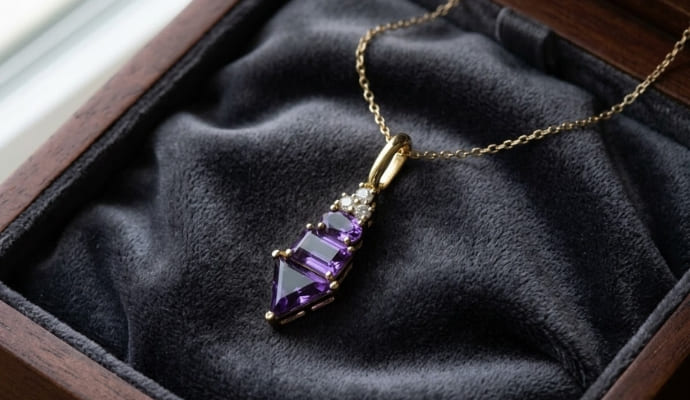 Purple Amethyst Diamond Gold Pendant
