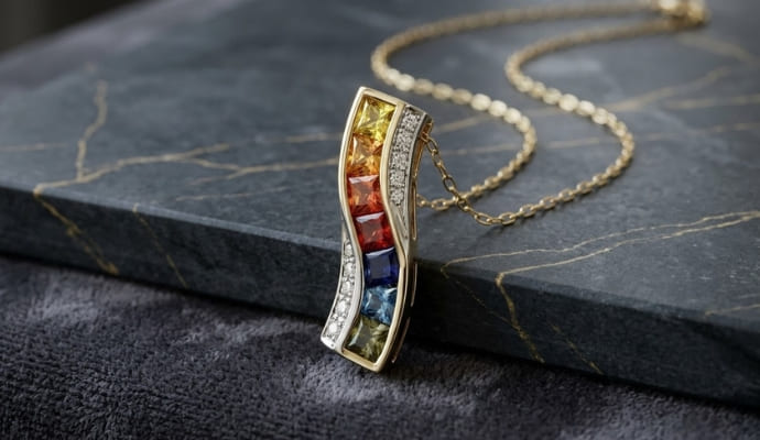Rainbow Sapphire Diamond Pendant