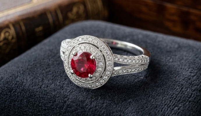 Red Burmese Spinel Diamond Ring