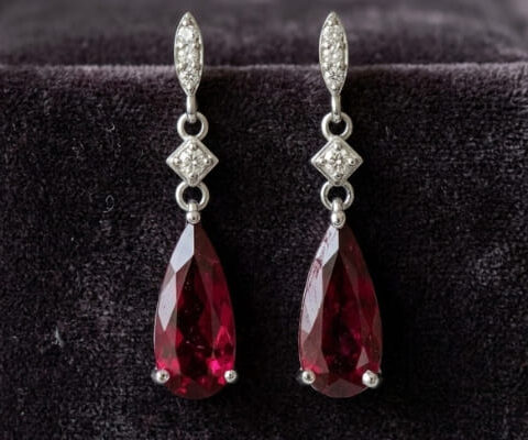 Rose Drop Rubellite Diamond Earrings
