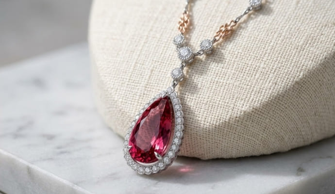 Rosefire Pink Tourmaline Diamond Pendant
