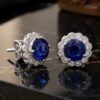 Blue Sapphire Diamond Halo Stud Earrings