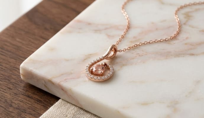 Round-Cut Pink Stone Halo Drop Pendant