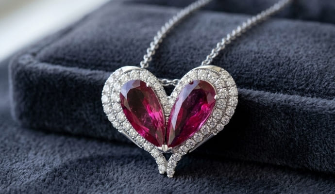 Rubellite Heart Motif Halo Pendant