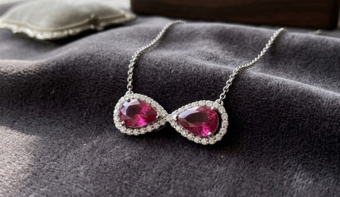 Side-by-Side Pear Rubellite Diamond Necklace