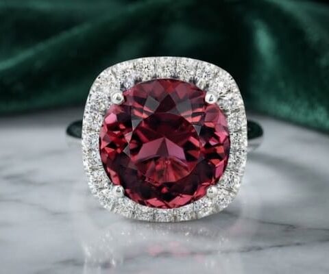 Red Tourmaline Diamond Ring