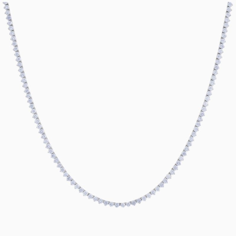 Three-prong natural diamond tennis necklace