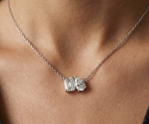 Toi Et Moi Pear and Emerald Lab Grown Diamond