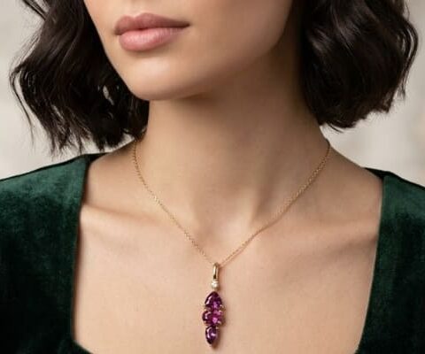 Red Garnet Diamond Gold Pendant