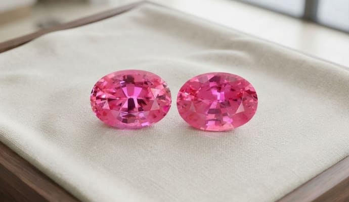 carats/ give me alt text seo this 2 image. donot use carats 1. Natural pink sapphire matching pair oval cut gemstones