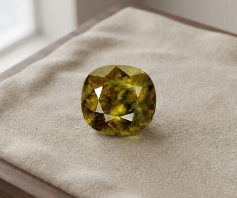Large Cushion Yellowish Green Sphene